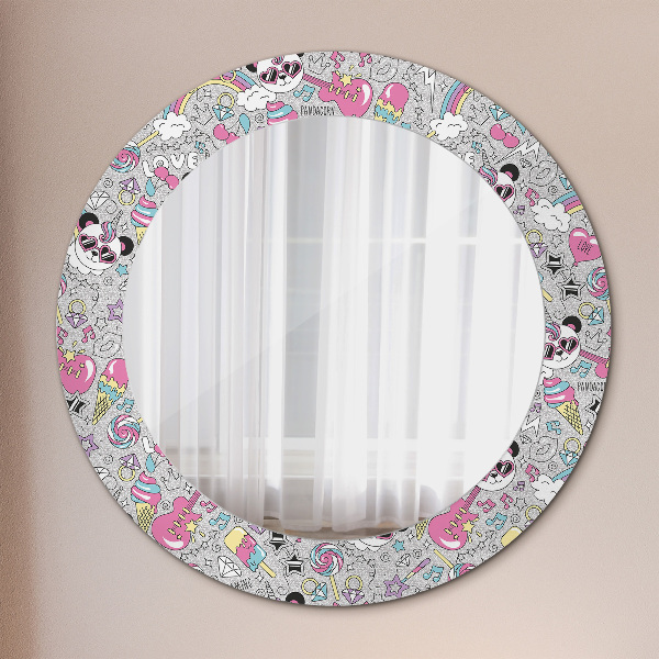 Specchio tondo decoro Panda Unicorn