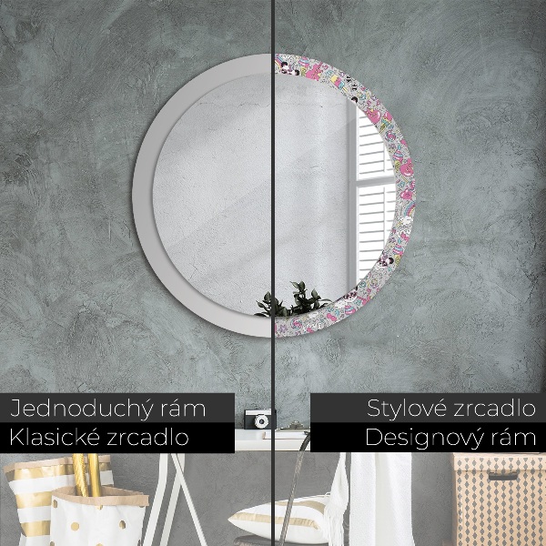 Specchio tondo decoro Panda Unicorn