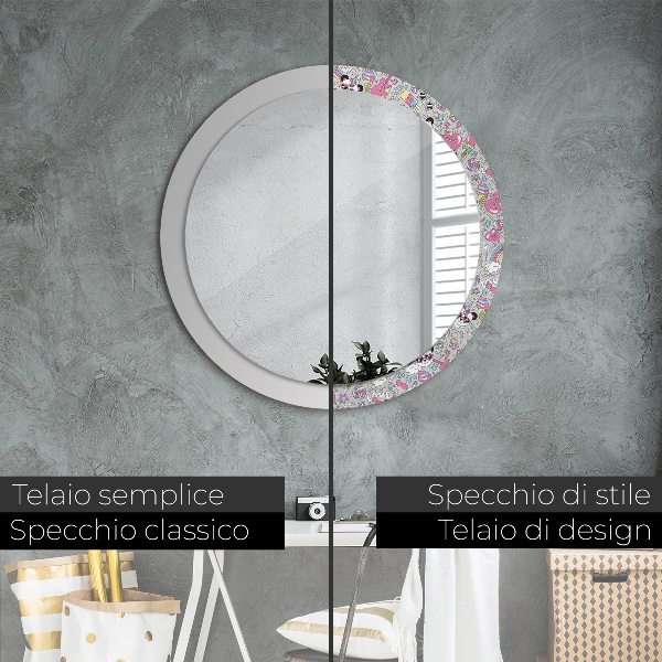 Specchio tondo decoro Panda Unicorn