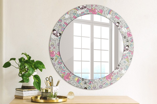 Specchio tondo decoro Panda Unicorn