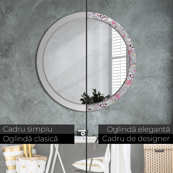 Specchio tondo decoro Panda Unicorn