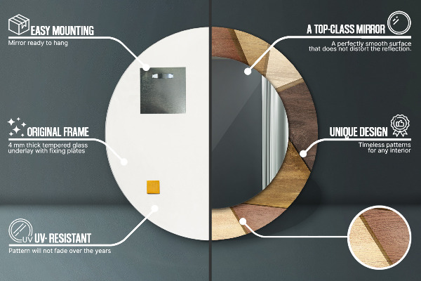 Specchio tondo decoro Legno 3D geometrico