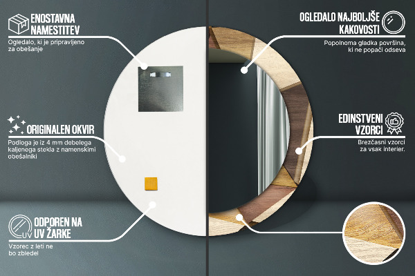 Specchio tondo decoro Legno 3D geometrico