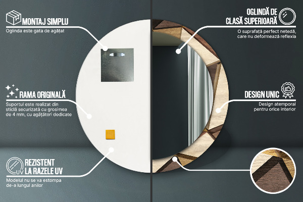 Specchio tondo decoro Legno 3D geometrico