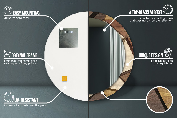 Specchio tondo decoro Legno 3D geometrico