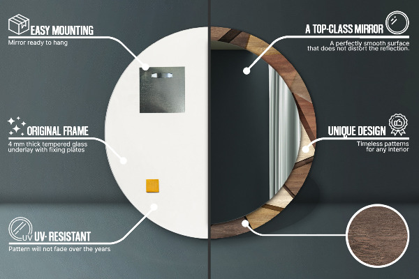 Specchio tondo decoro Legno 3D geometrico