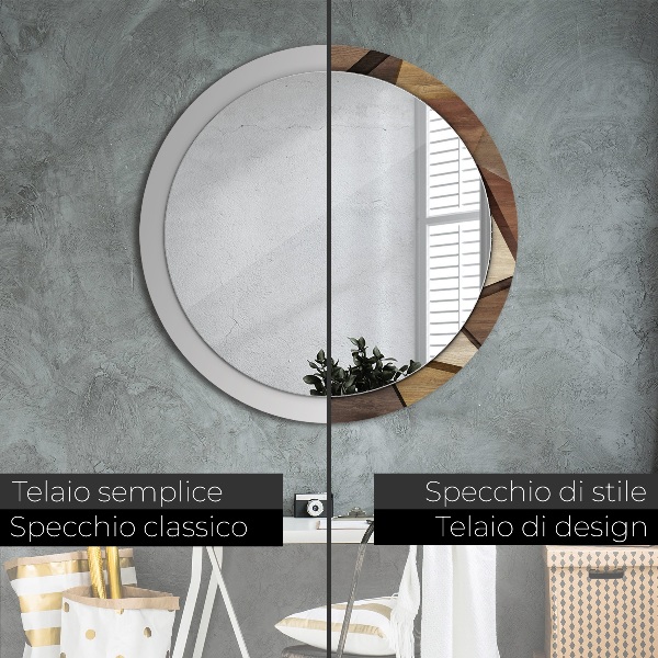 Specchio tondo decoro Legno 3D geometrico