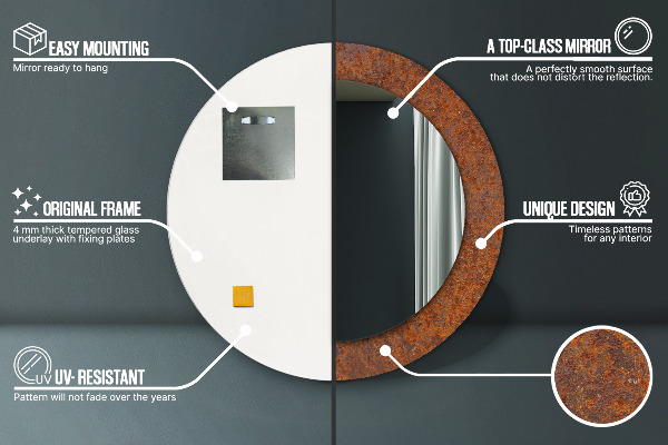 Specchio tondo decoro Metallo arrugginito