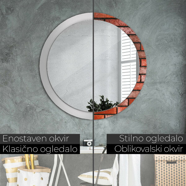 Specchio tondo decoro mattone rosso