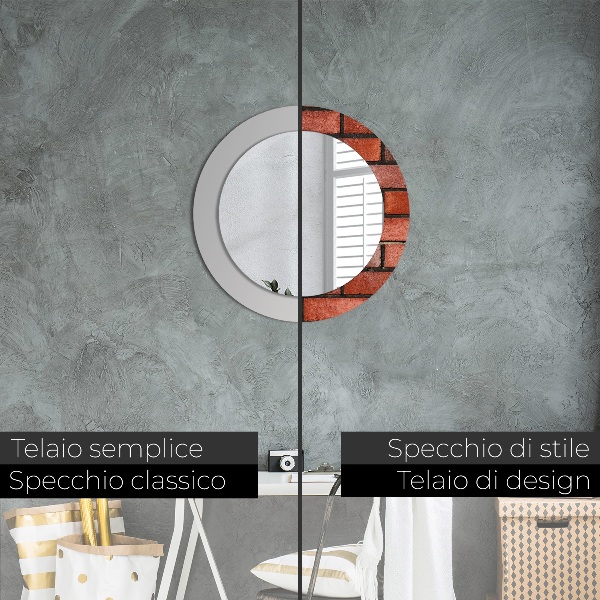 Specchio tondo decoro mattone rosso