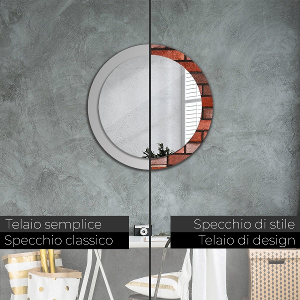 Specchio tondo decoro mattone rosso