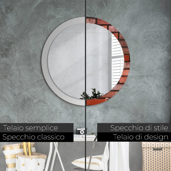 Specchio tondo decoro mattone rosso
