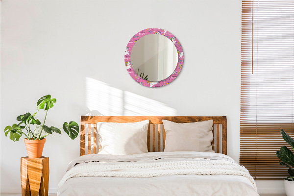 Specchio tondo con cornice stampata Un unicorno magico
