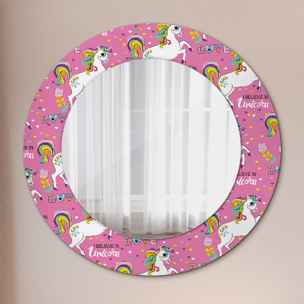 Specchio tondo con cornice stampata Un unicorno magico