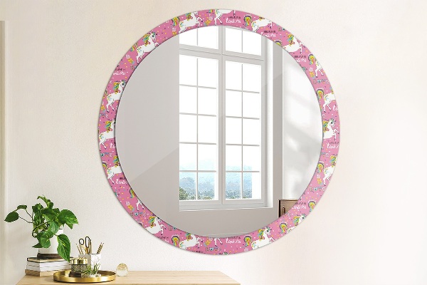 Specchio tondo con cornice stampata Un unicorno magico