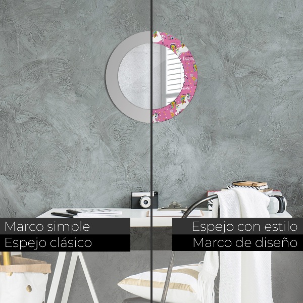 Specchio tondo con cornice stampata Un unicorno magico