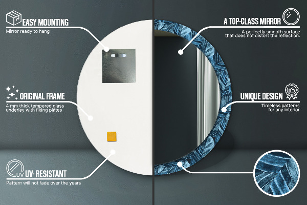 Specchio tondo con cornice stampata Foglie della giungla