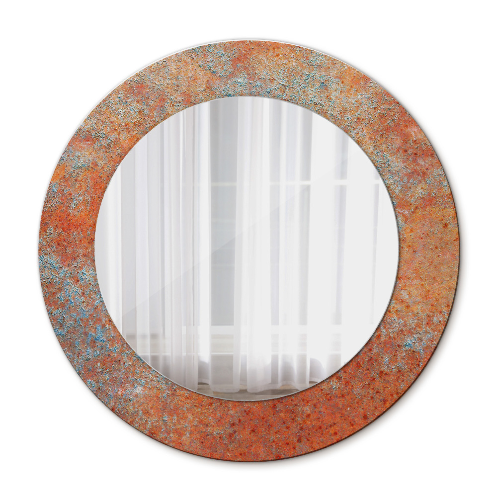 Specchio tondo con cornice stampata Metallo arrugginito