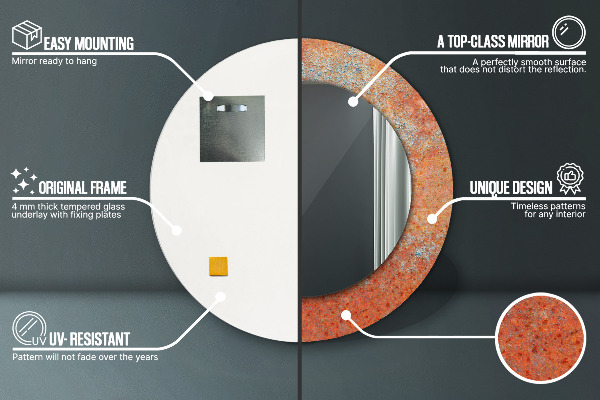 Specchio tondo con cornice stampata Metallo arrugginito