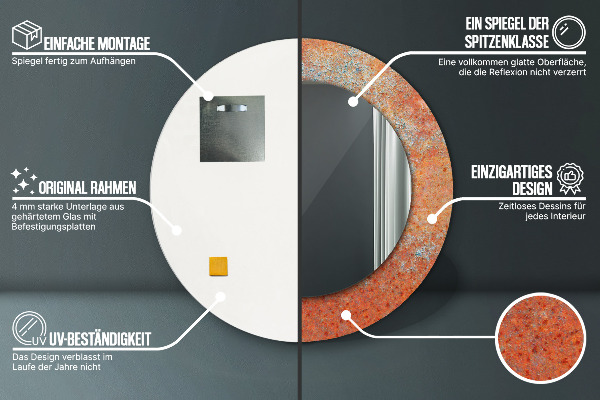 Specchio tondo con cornice stampata Metallo arrugginito