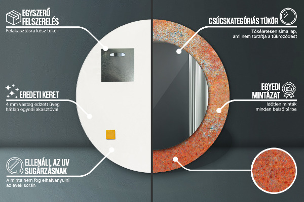 Specchio tondo con cornice stampata Metallo arrugginito