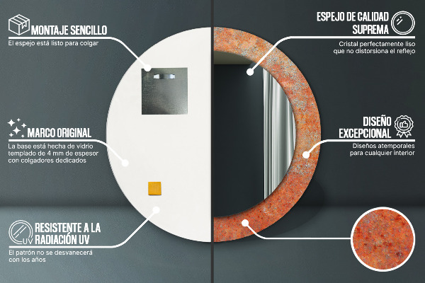 Specchio tondo con cornice stampata Metallo arrugginito