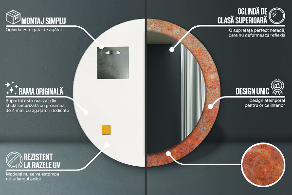 Specchio tondo con cornice stampata Metallo arrugginito