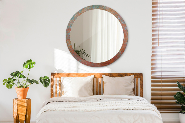 Specchio tondo con cornice stampata Metallo arrugginito