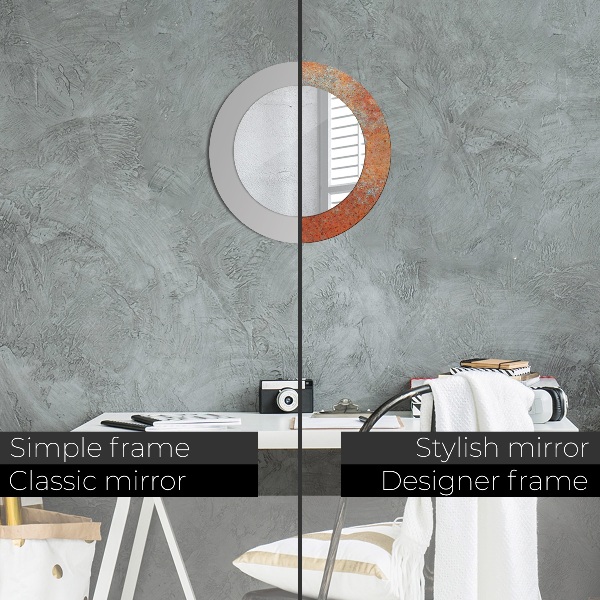 Specchio tondo con cornice stampata Metallo arrugginito