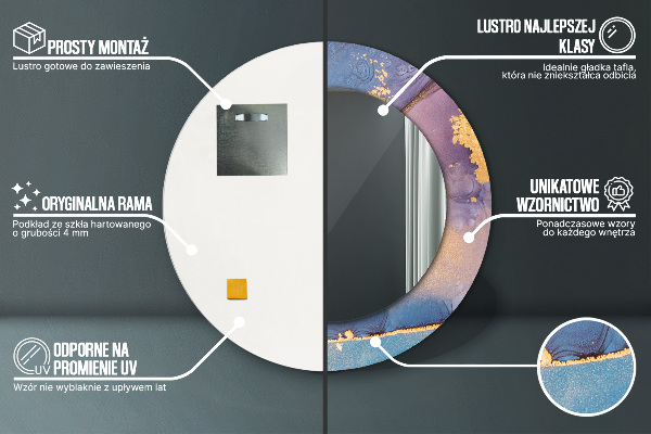 Specchio tondo con cornice stampata Pietra di marmo