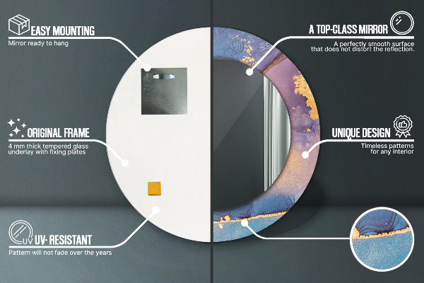 Specchio tondo con cornice stampata Pietra di marmo