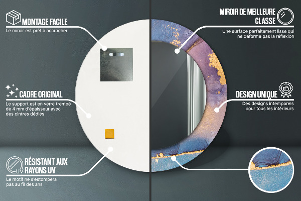 Specchio tondo con cornice stampata Pietra di marmo