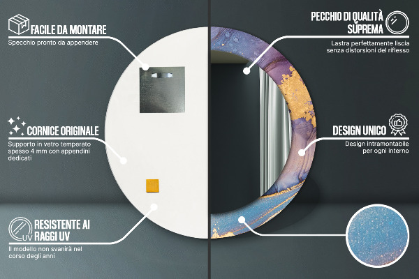 Specchio tondo con cornice stampata Pietra di marmo