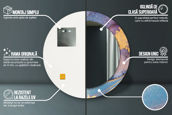 Specchio tondo con cornice stampata Pietra di marmo