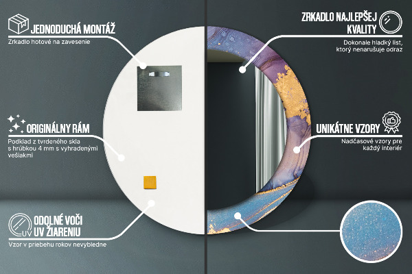 Specchio tondo con cornice stampata Pietra di marmo