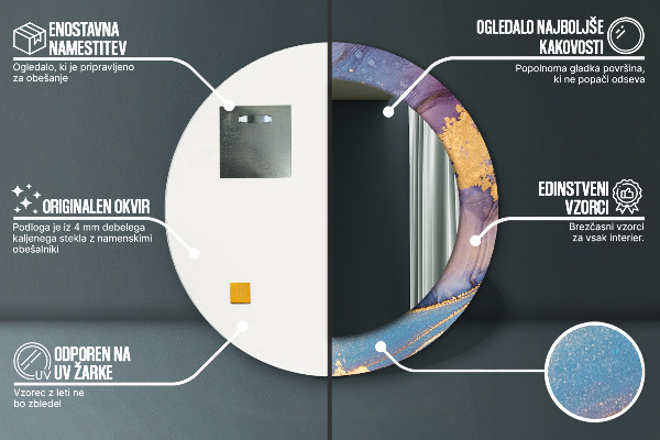 Specchio tondo con cornice stampata Pietra di marmo