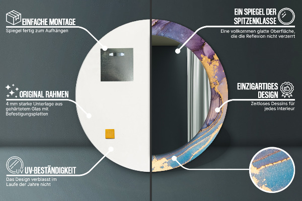 Specchio tondo con cornice stampata Pietra di marmo