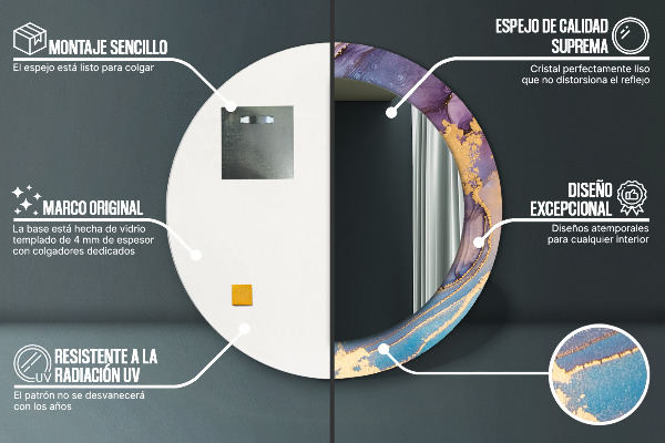 Specchio tondo con cornice stampata Pietra di marmo