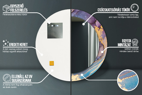 Specchio tondo con cornice stampata Pietra di marmo