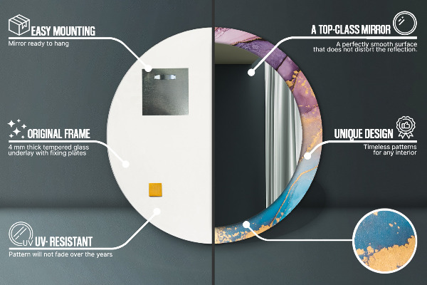 Specchio tondo con cornice stampata Pietra di marmo