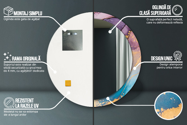 Specchio tondo con cornice stampata Pietra di marmo