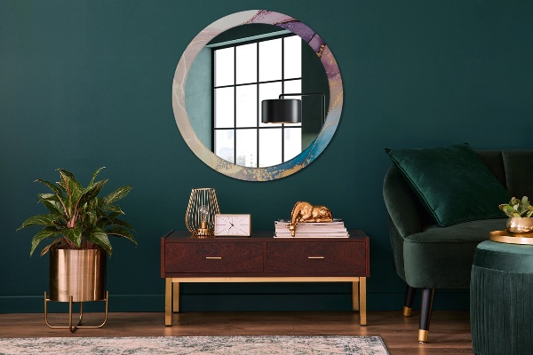 Specchio tondo con cornice stampata Pietra di marmo