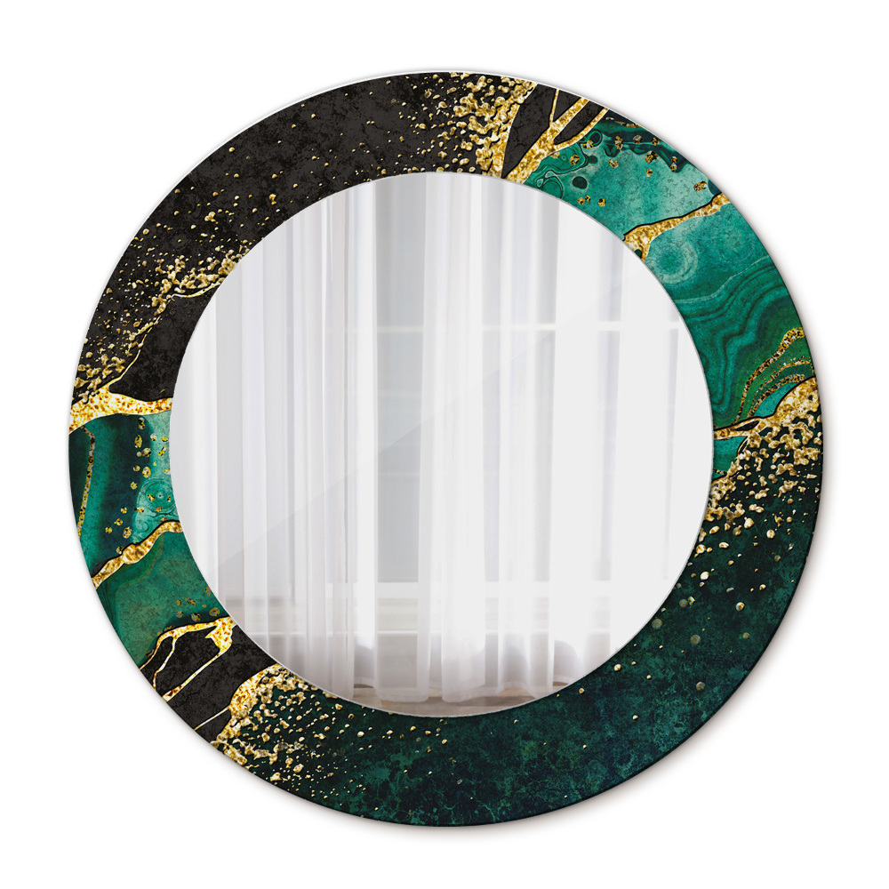 Specchio tondo con cornice stampata Verde marmo