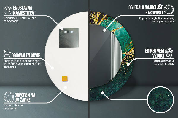 Specchio tondo con cornice stampata Verde marmo