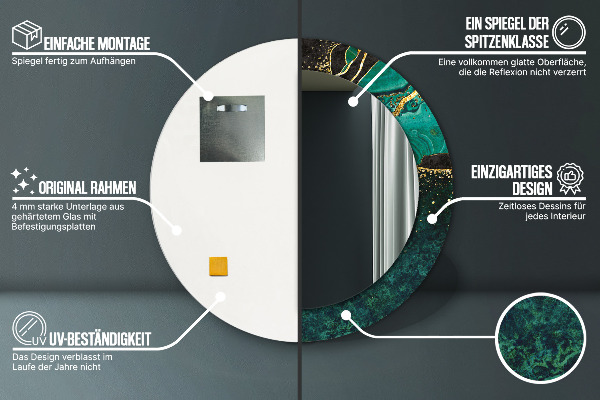 Specchio tondo con cornice stampata Verde marmo