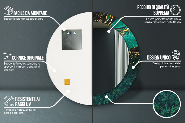 Specchio tondo con cornice stampata Verde marmo