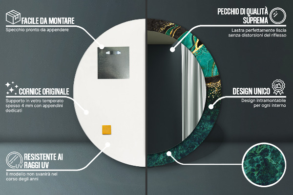 Specchio tondo con cornice stampata Verde marmo