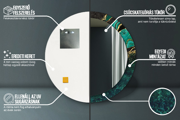 Specchio tondo con cornice stampata Verde marmo