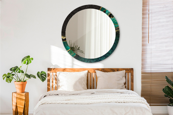 Specchio tondo con cornice stampata Verde marmo