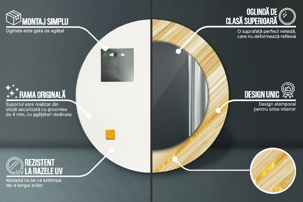 Specchio tondo con cornice stampata Abstract dorato